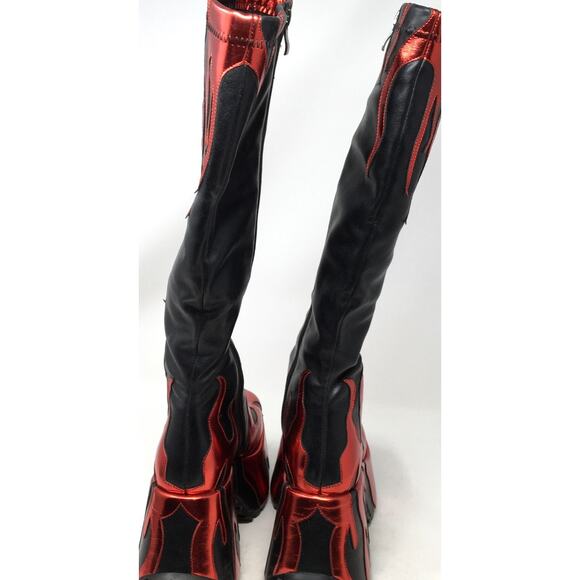 HiColor Women’s Size 9 Side Zipper High Heeled Flames Printing Chunky Sole Boot - Picture 6 of 7